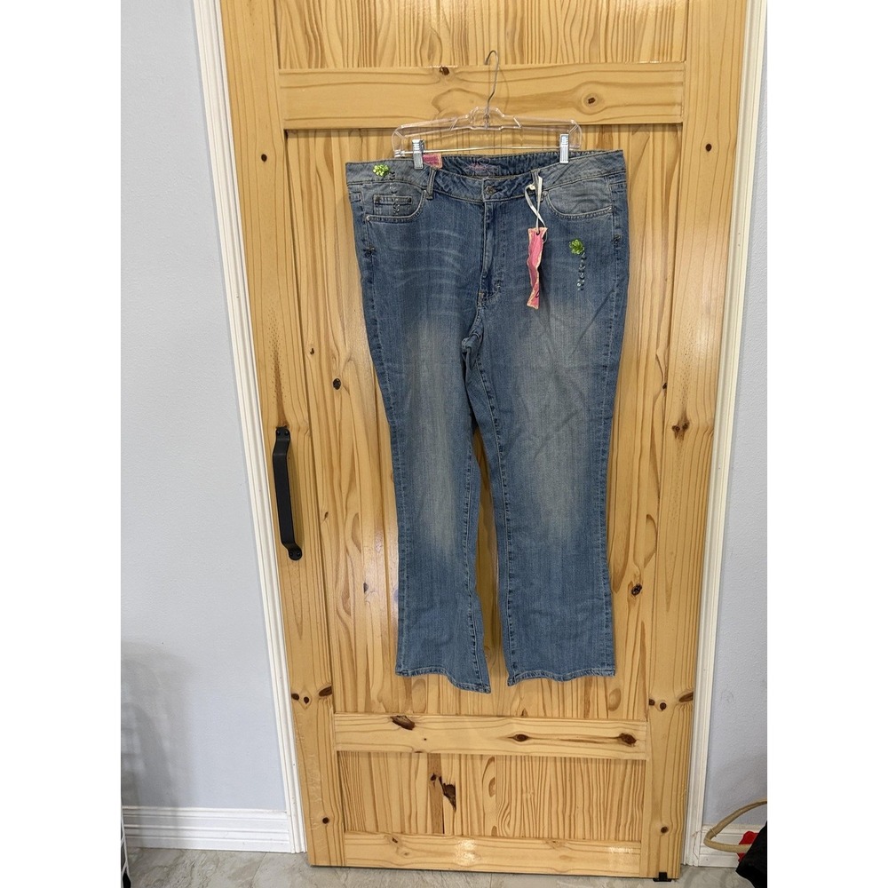 Jessica Simpson Jeans Womens 22W‎ Blue Super Low Flare Sequin Embellished Denim